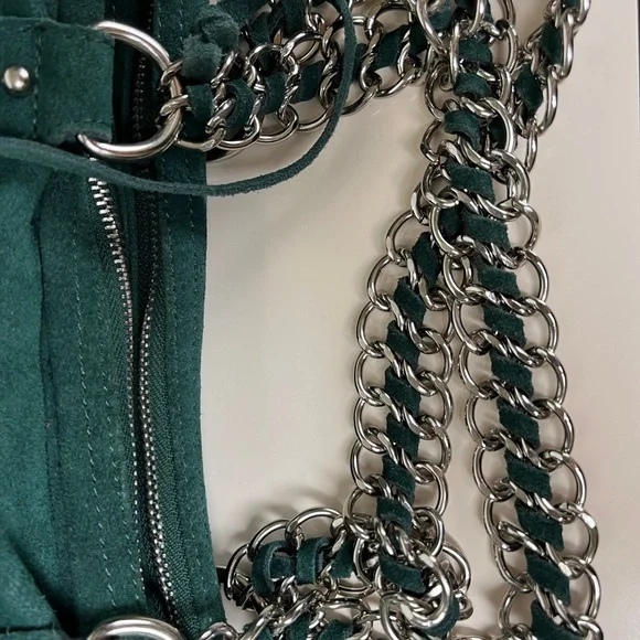 Green Suede Shoulder Bag | Y2K Silver | Soft Suede Leather - Picture 7 of 7